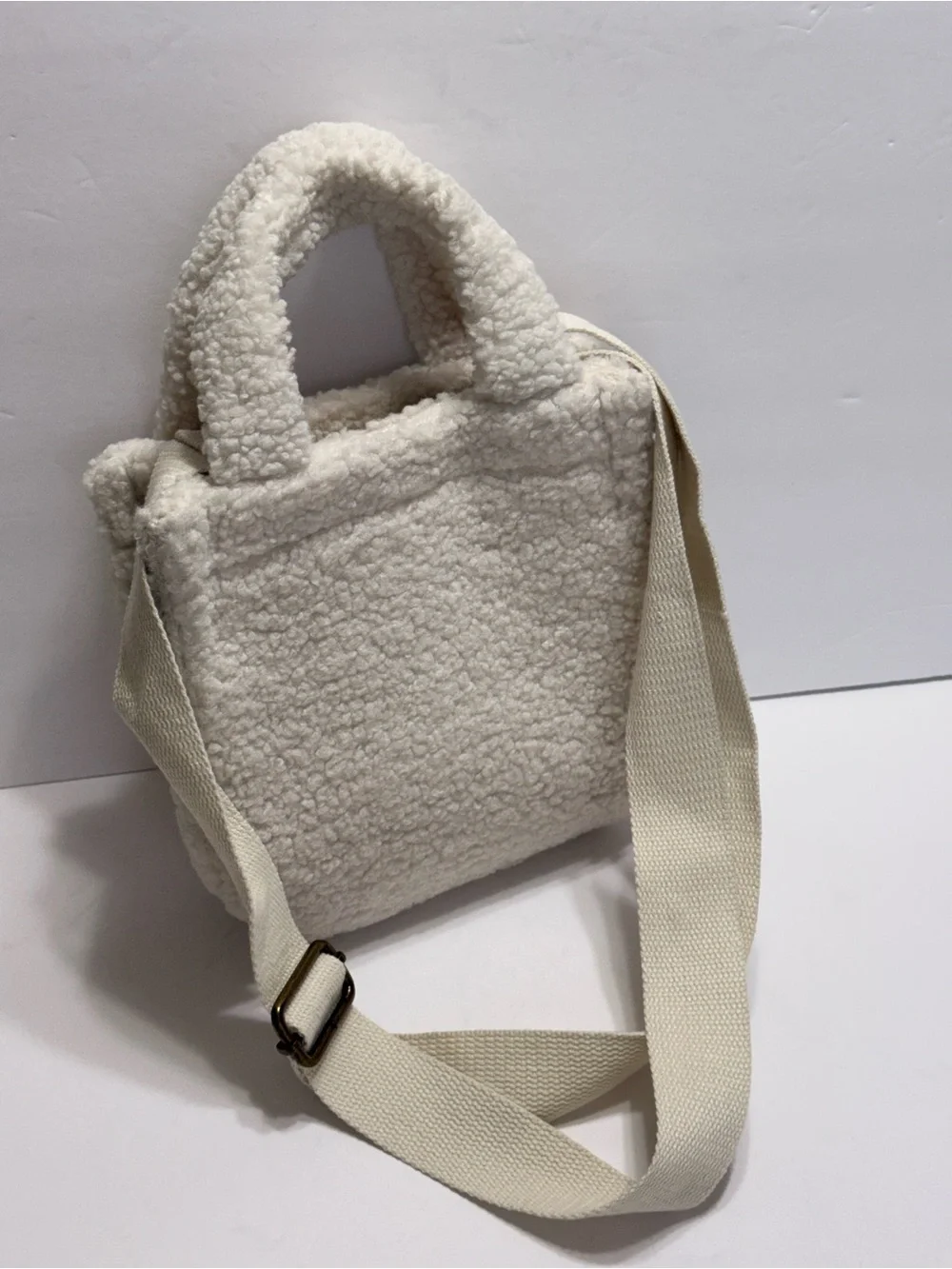 American Eagle Cream Sherpa Tote Bag with Crossbody Adjustable Strap